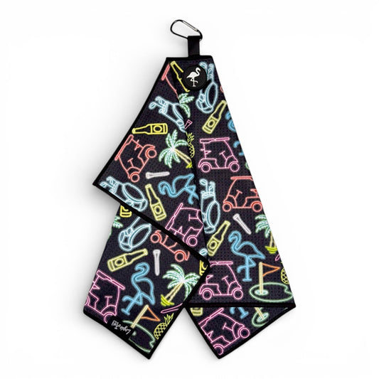 Miami Slice Golf Towel | Premium Double-Sided Microfiber | Heavy-Duty Magnetic Towel with Carabiner Clip | 24 x 16 in