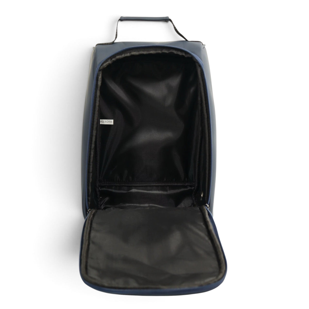 Navy/White Golf Shoe Bag | Premium PU Leather Golf Shoe Organizer | Quilted Travel Shoe Case with Accessory Pocket, Carry Handle & Ventilation
