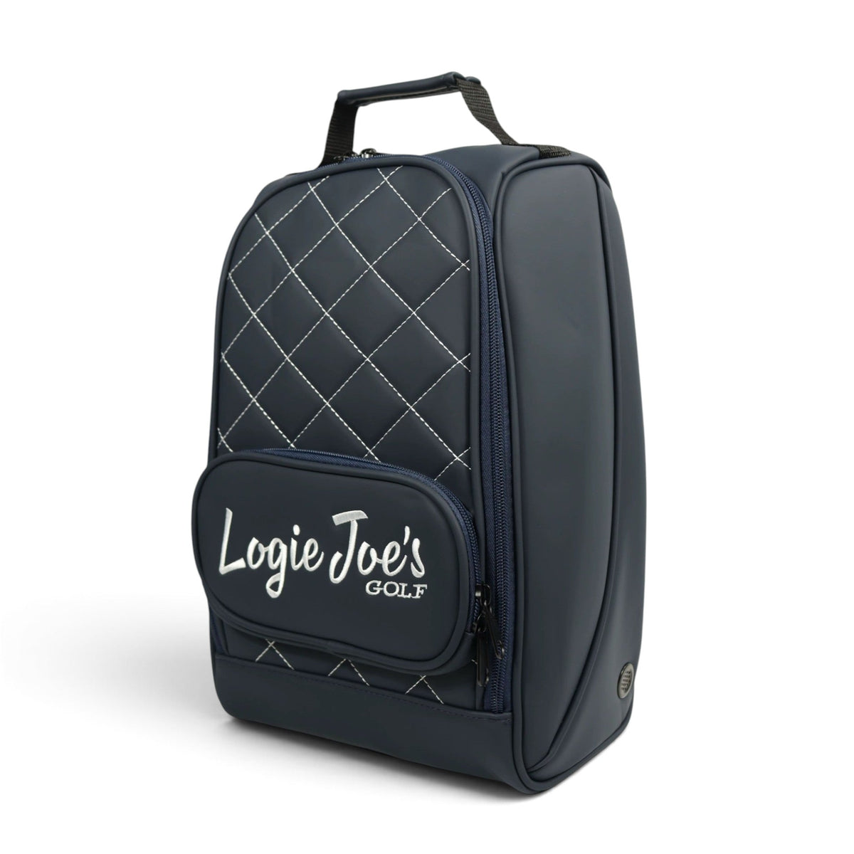 Navy/White Golf Shoe Bag | Premium PU Leather Golf Shoe Organizer | Quilted Travel Shoe Case with Accessory Pocket, Carry Handle & Ventilation