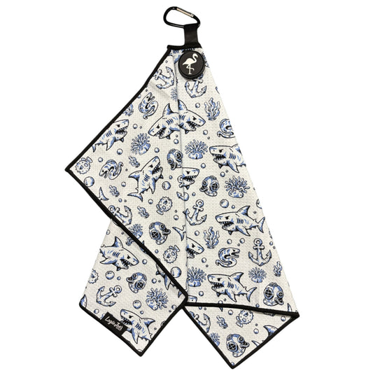 Under the Sea Golf Towel | 24” x 16” Microfiber Towel | Magnetic Clip & Carabiner | Premium Golf Accessory | Shark